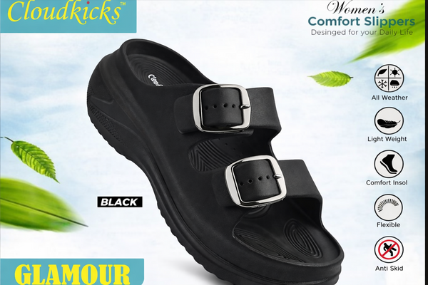 Cloudkicks Womens Glamour Comfort Slippers Adjustable Buckle Anti Skid Footwear AGARWAL ENTEPRISES