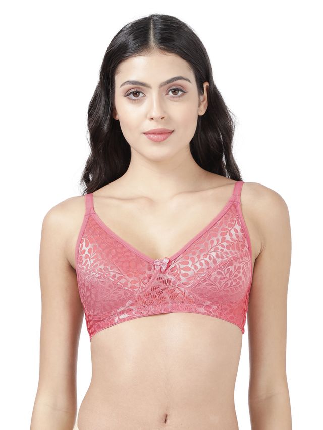 Susie 3/4th Coverage Non Padded CoralPink Wirefree Adjustable, Non Detachable Lace Bra