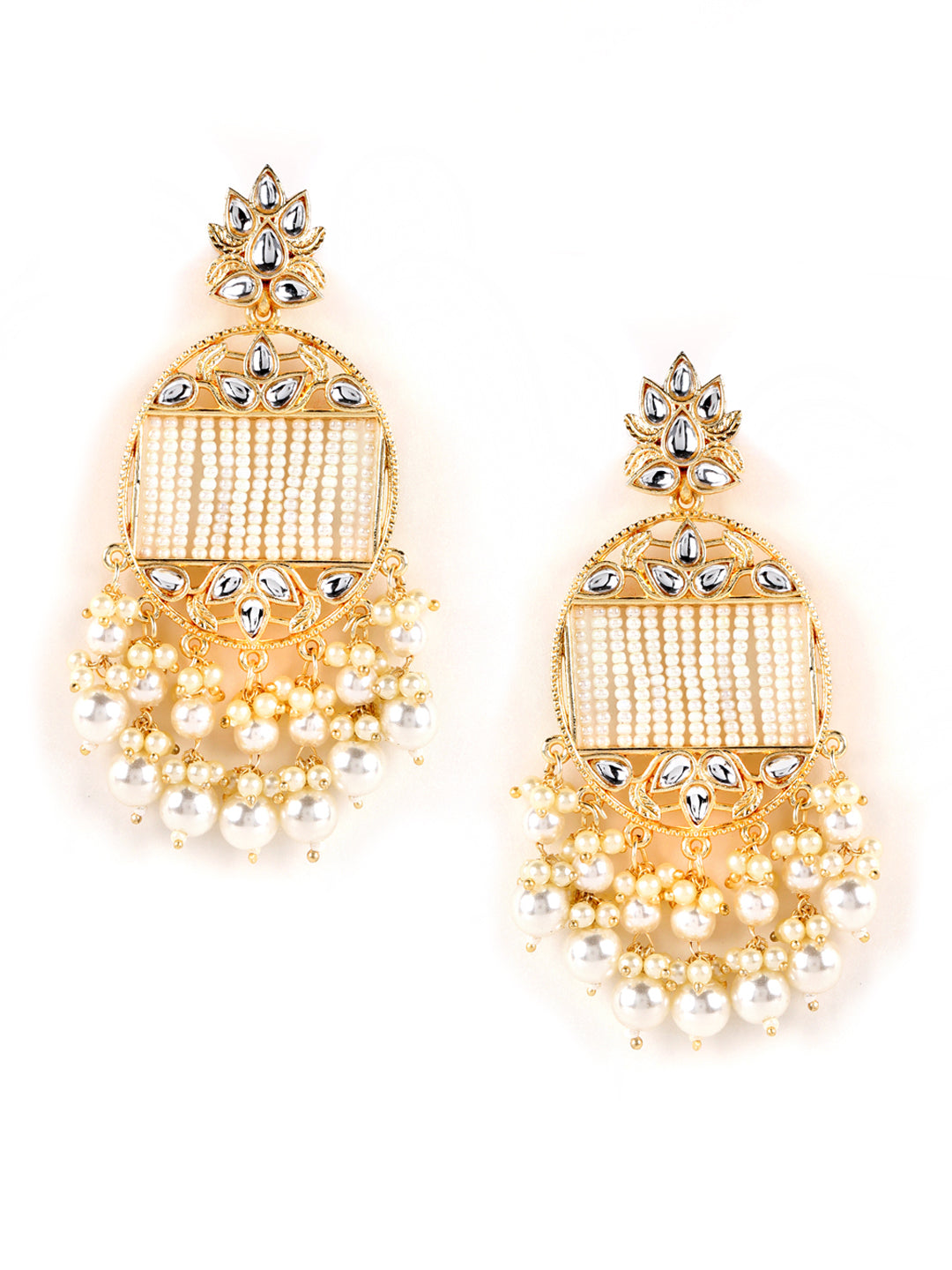 Jazz And Sizzle Gold-Plated Handcrafted Kundan Pearl Studded Multistrand Earrings