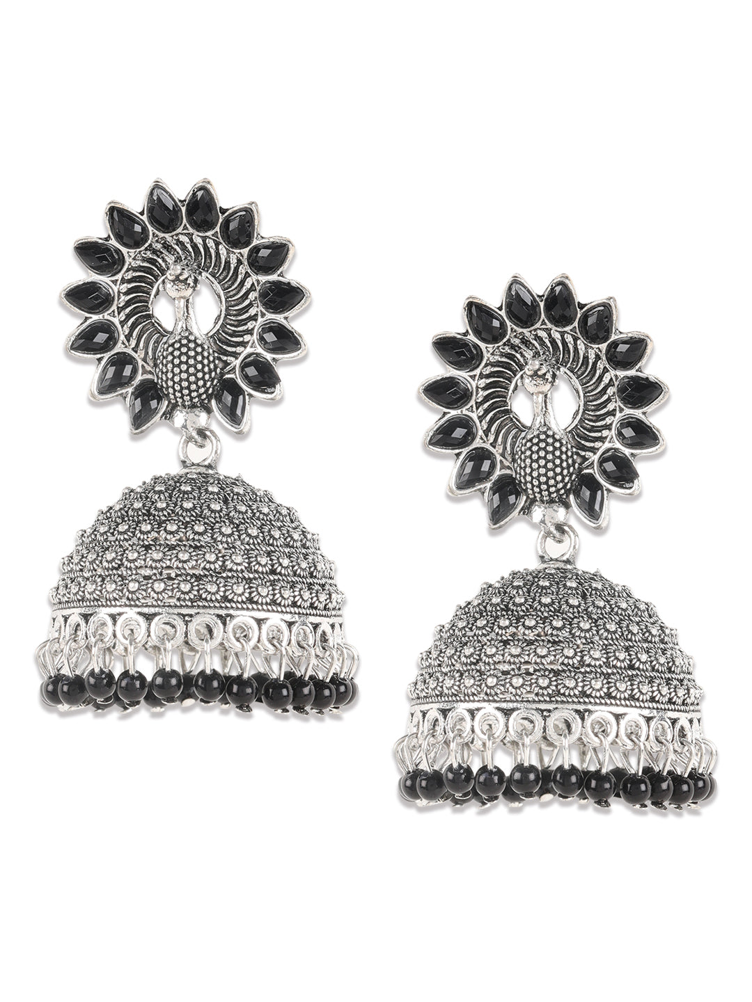 Gold Plated Peacock Shape Painted Enamel Pearl Drop Ethnic Jhumka Earring