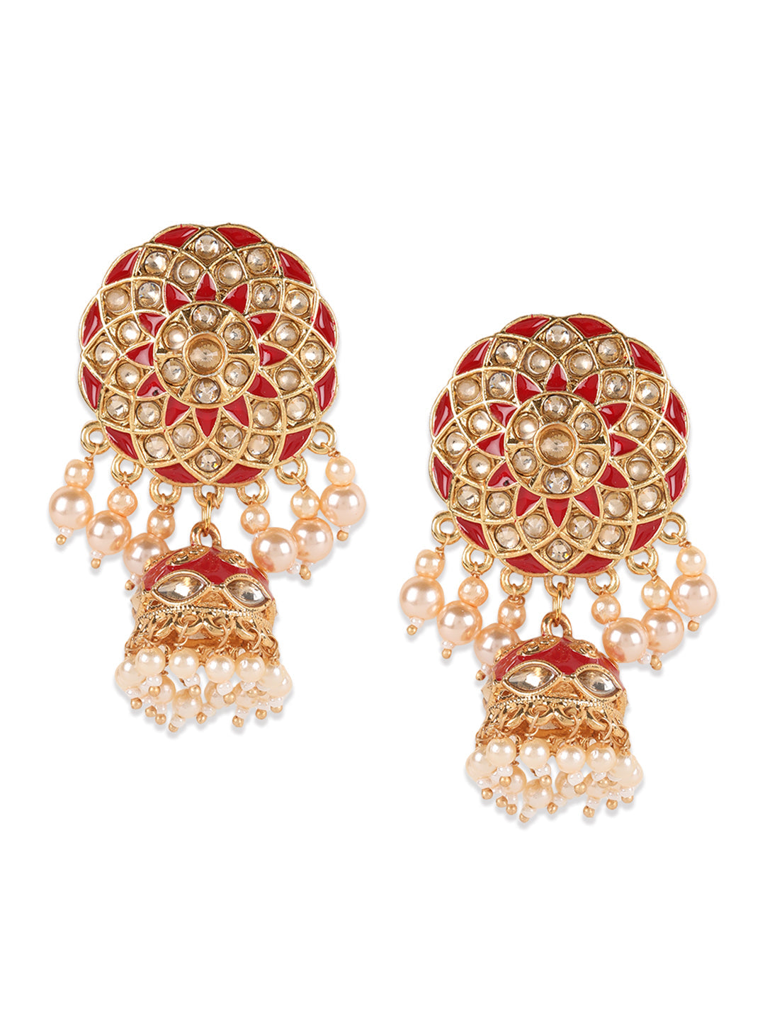 Red Kundan Pearls Gold Plated Choker Set With Maangtikka