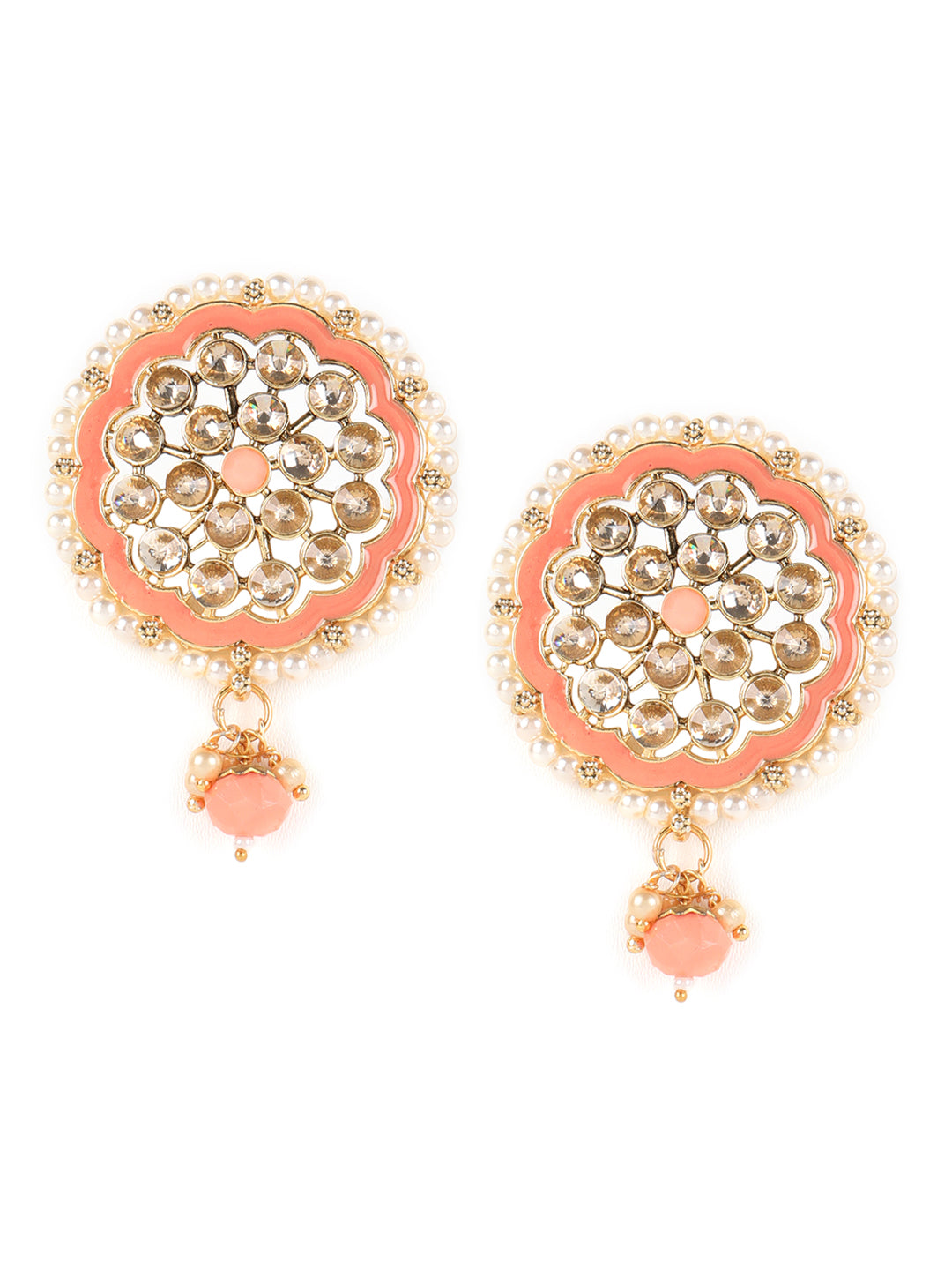Peach Beads Kundan Gold Plated Traditional Choker Set With Maangtika