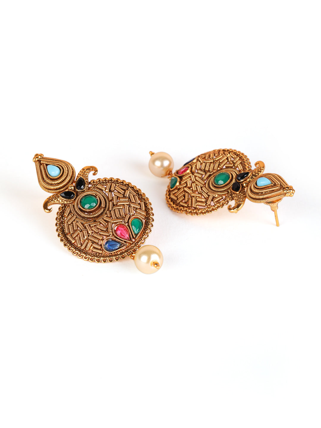 Gold Plated Multi Stone Studded Drop Earrings