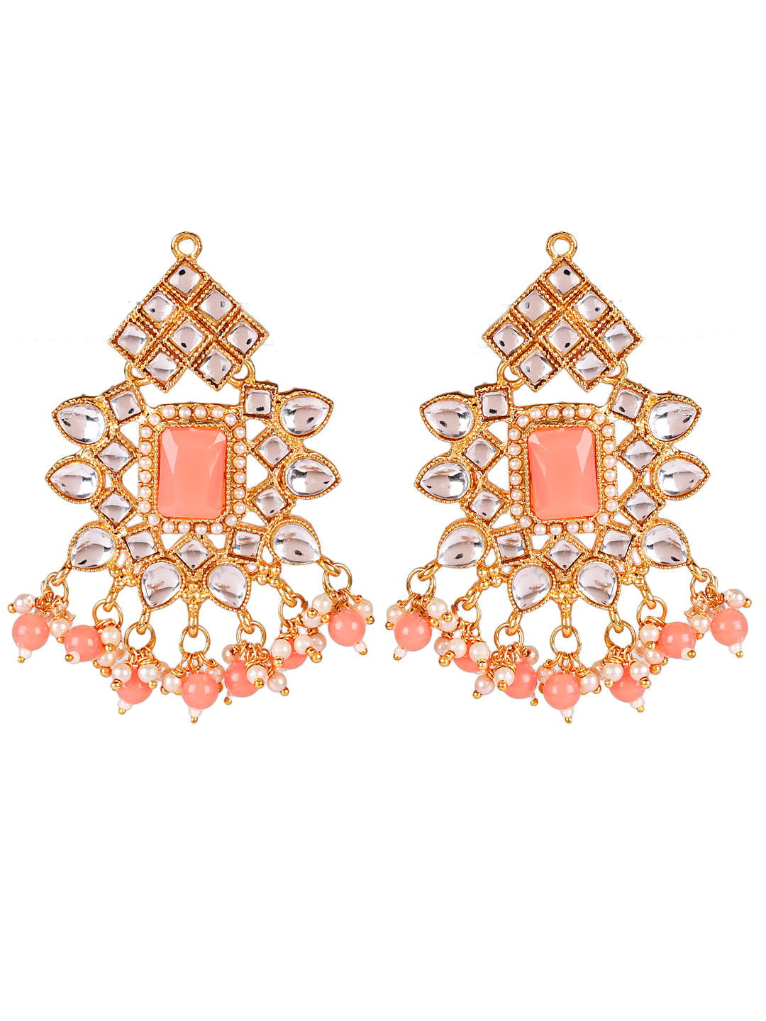 Pink Gold-Plated Kundan Beaded Necklace Set With Maangtika