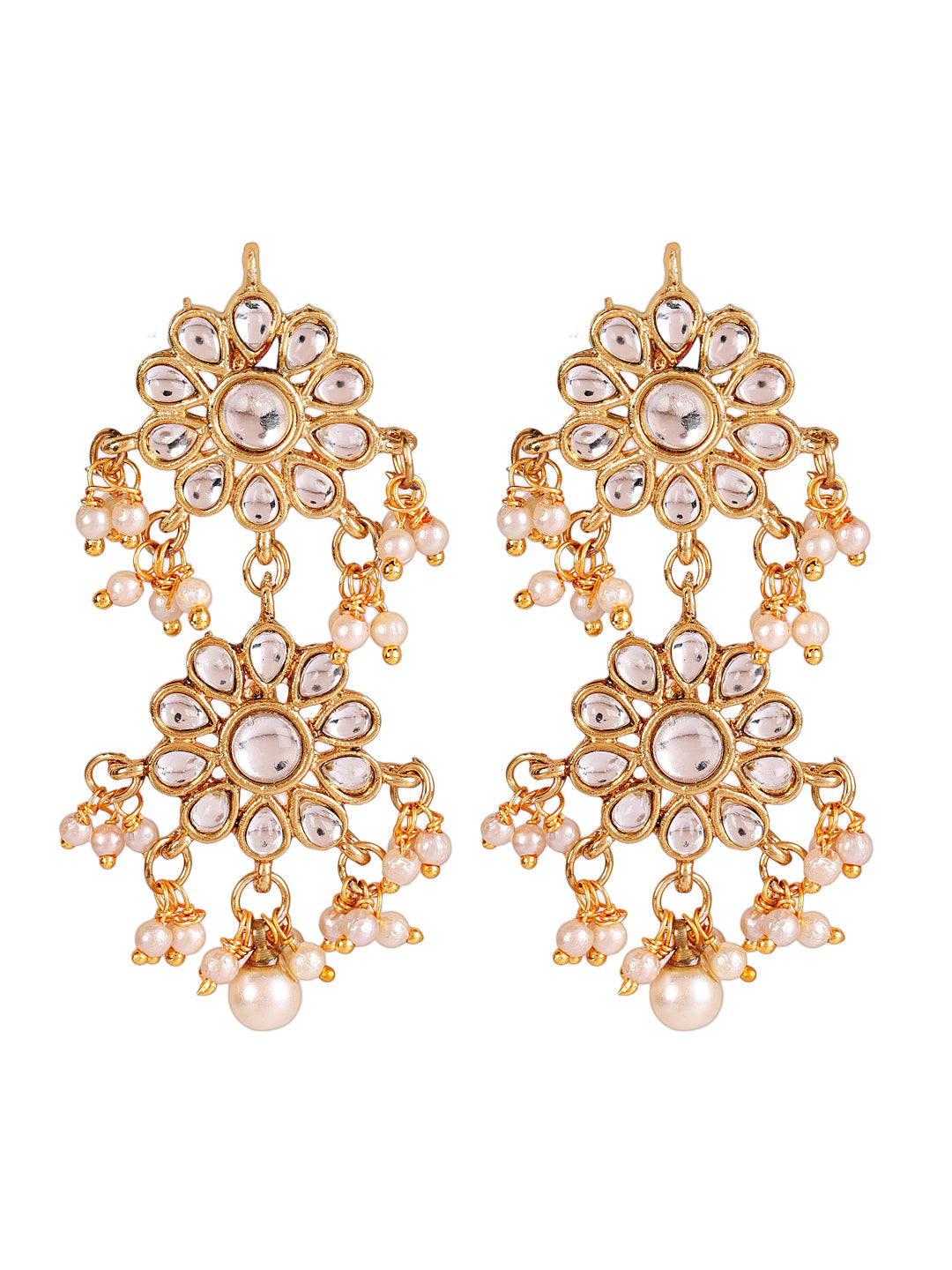 Gold-Plated White Kundan-Studded & Pearl Beaded Jewellery Set