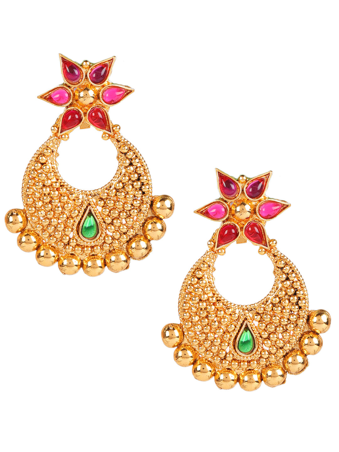 Gold-Plated Red & Green Stone Studded Handcrafted Jewellery Set