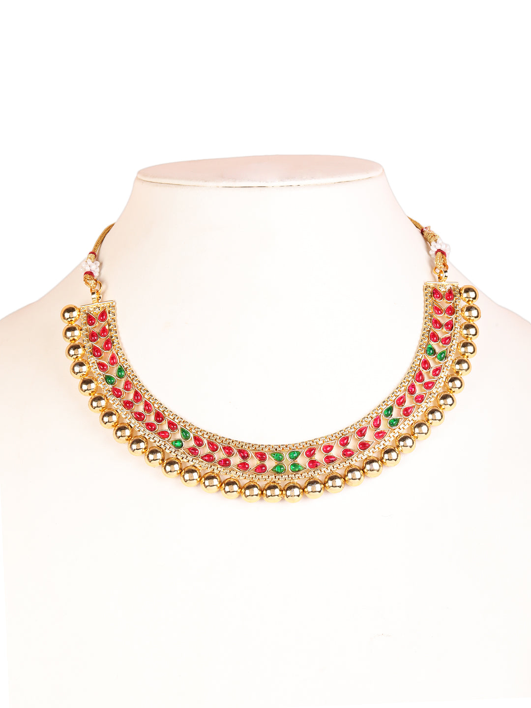 Gold-Plated Red & Green Stone Studded Handcrafted Jewellery Set