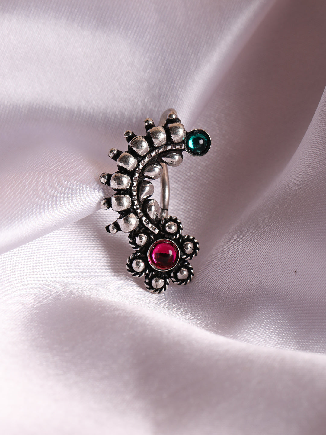 Oxidized Silver-Plated Red-Green Nose Pins