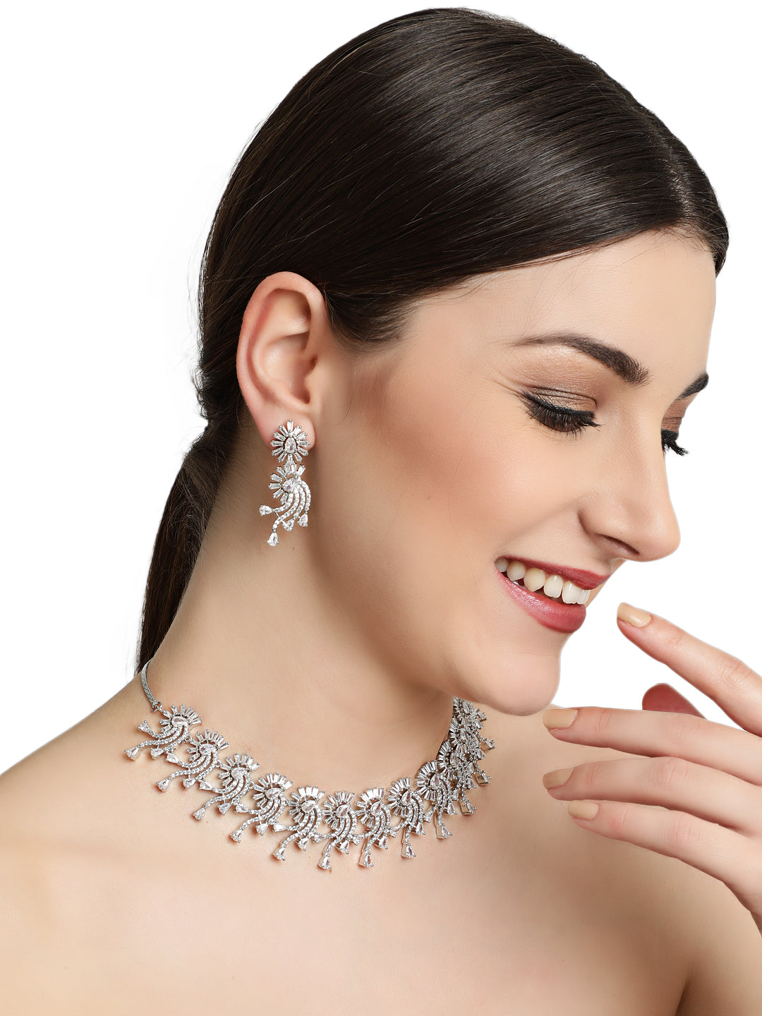 Silver-Plated Ad-Studded Handcrafted Jewellery Set