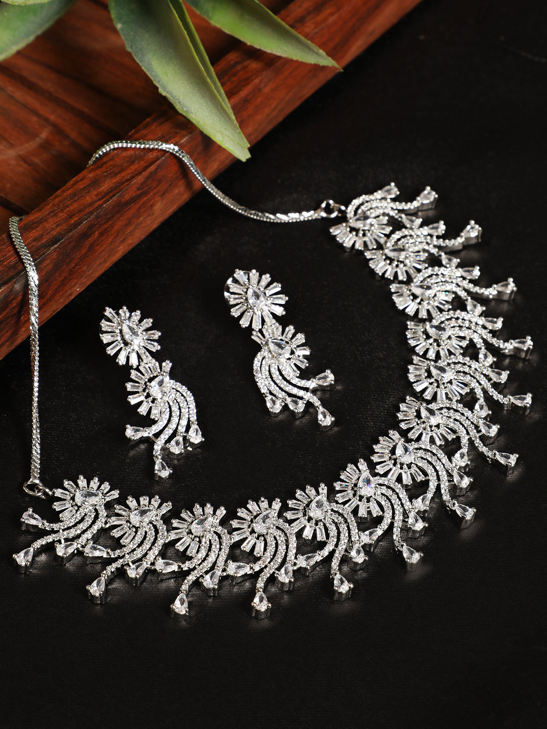 Silver-Plated Ad-Studded Handcrafted Jewellery Set