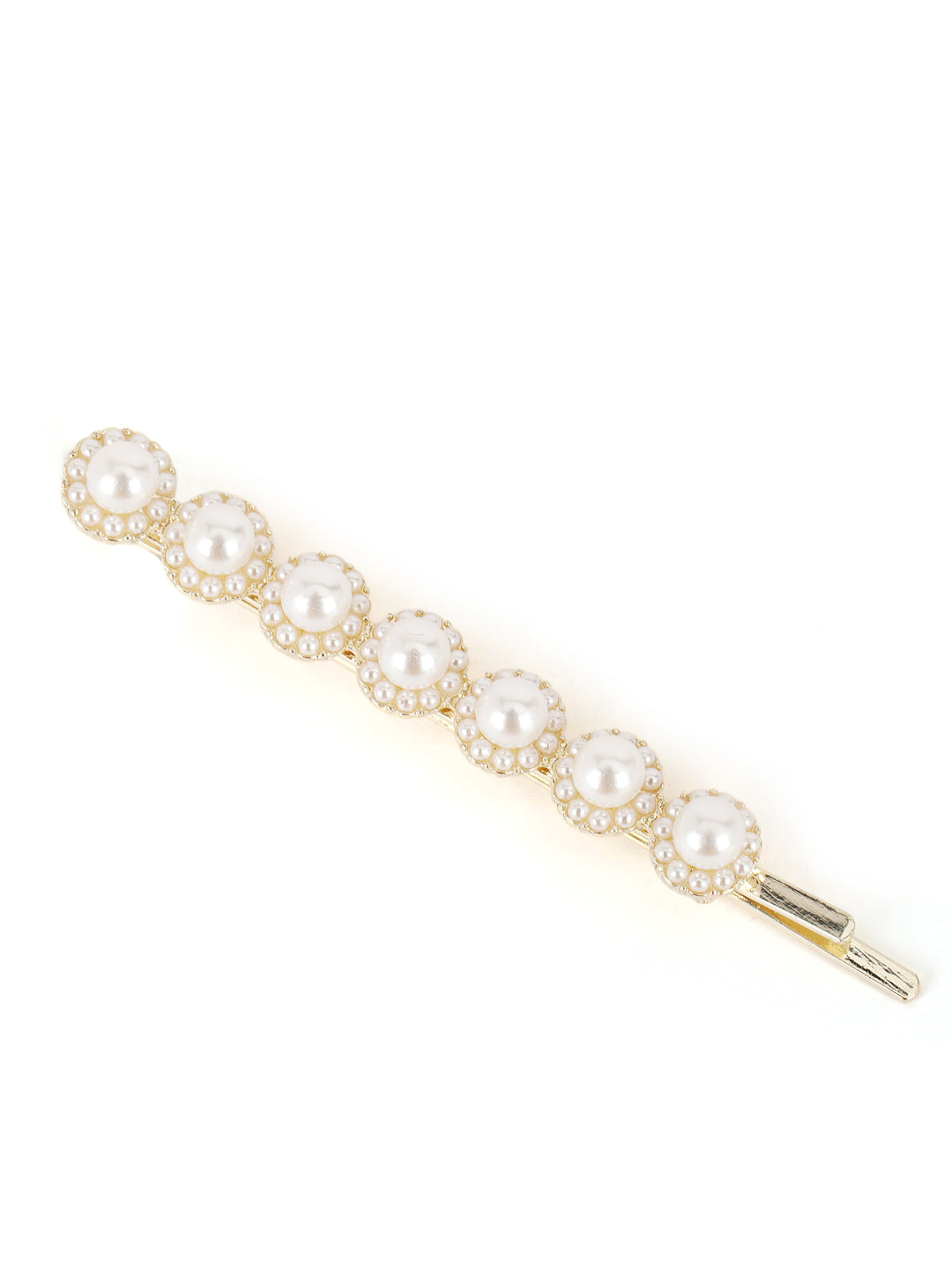 Set Of 2 Gold-Plated Off-White Beaded Handcrafted Hair Clips