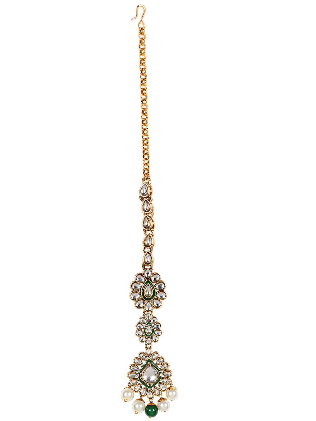 Gold-Plated Green & White Kundan-Studded Beaded Handcrafted Jewellery