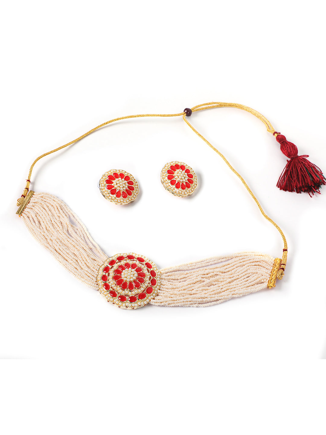 Pink Gold-Plated Kundan Choker Necklace & Earring Set