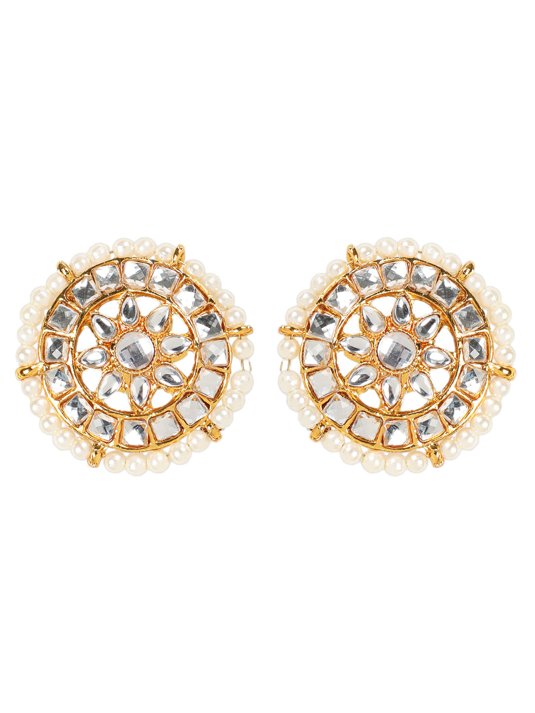 Gold-Plated & White Kundan-Studded & Beaded Jadau Jewellery Set