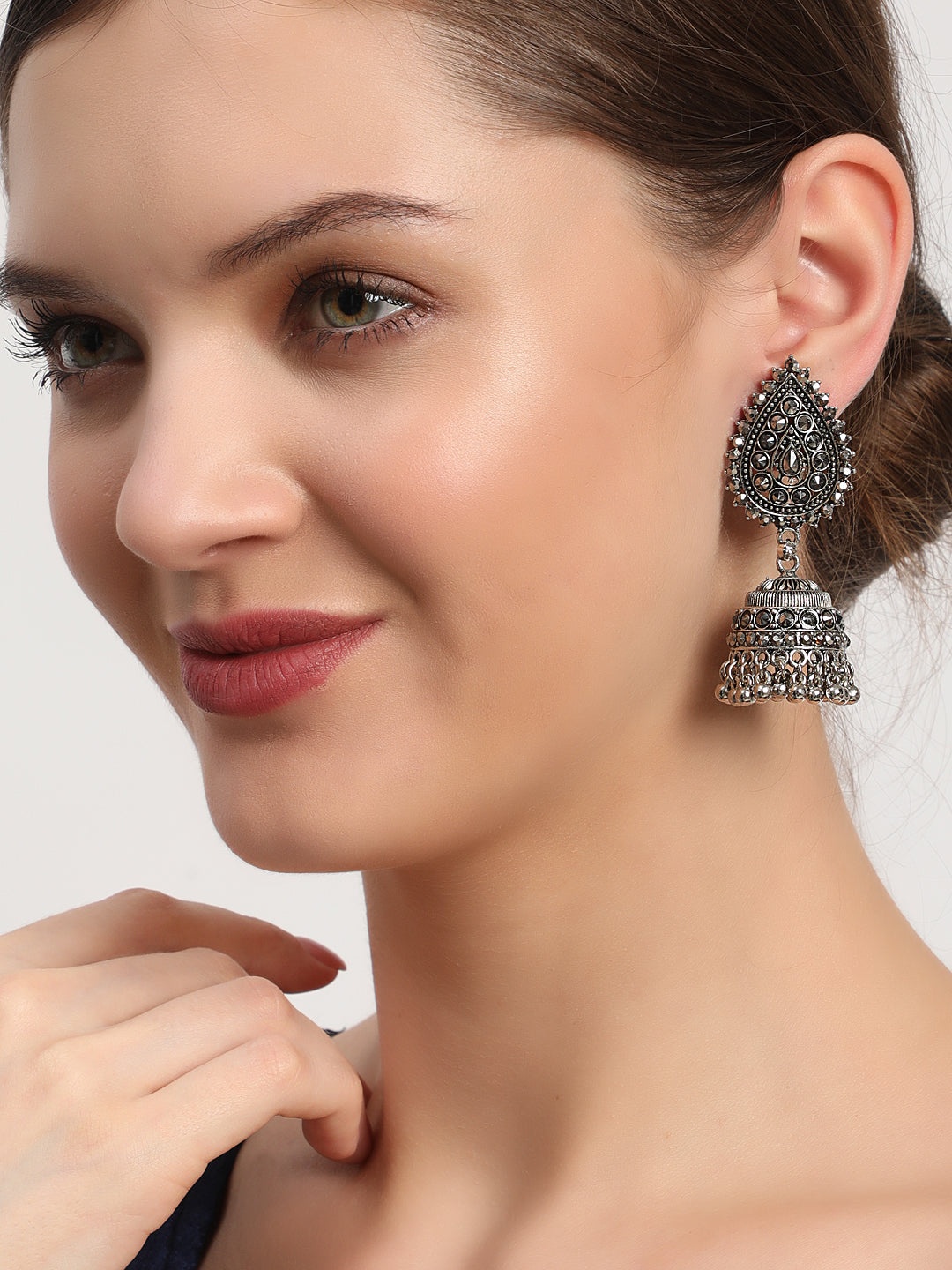 Black Silver Plated Jhumka Earring