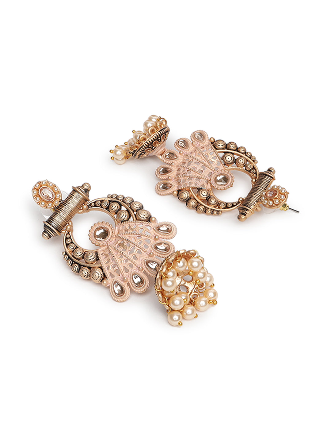 Peach & Gold-Toned Chandbalis Earrings