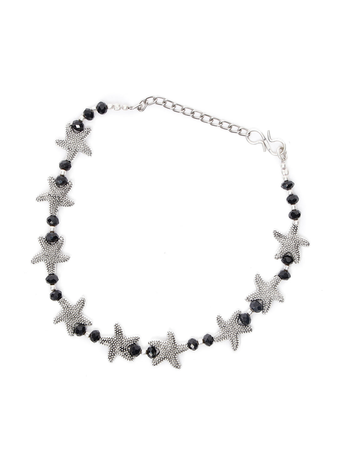 Silver-Plated & Black Beaded Handcrafted Starfish Anklet