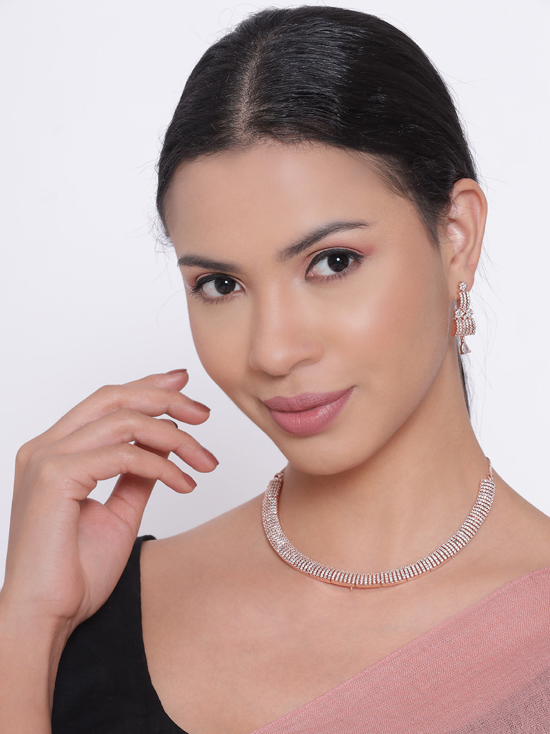 American Diamond Cubic Zirconia Rose Gold Plated Jewellery Set