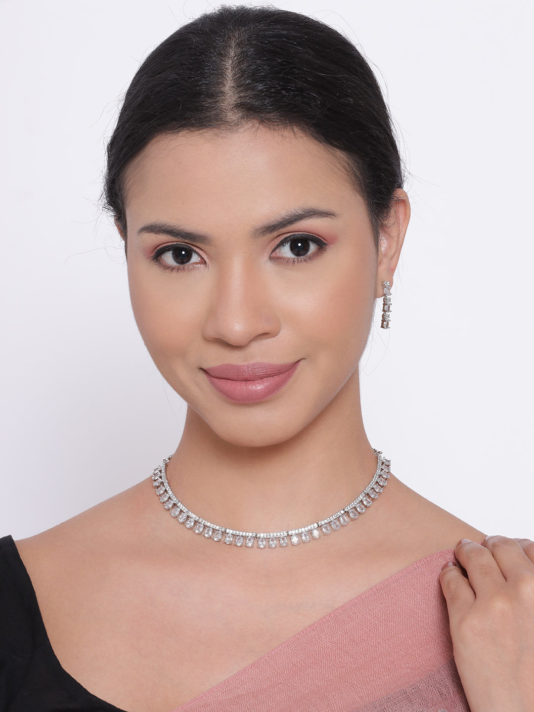 Silver Plated American Diamond Jewellery Set