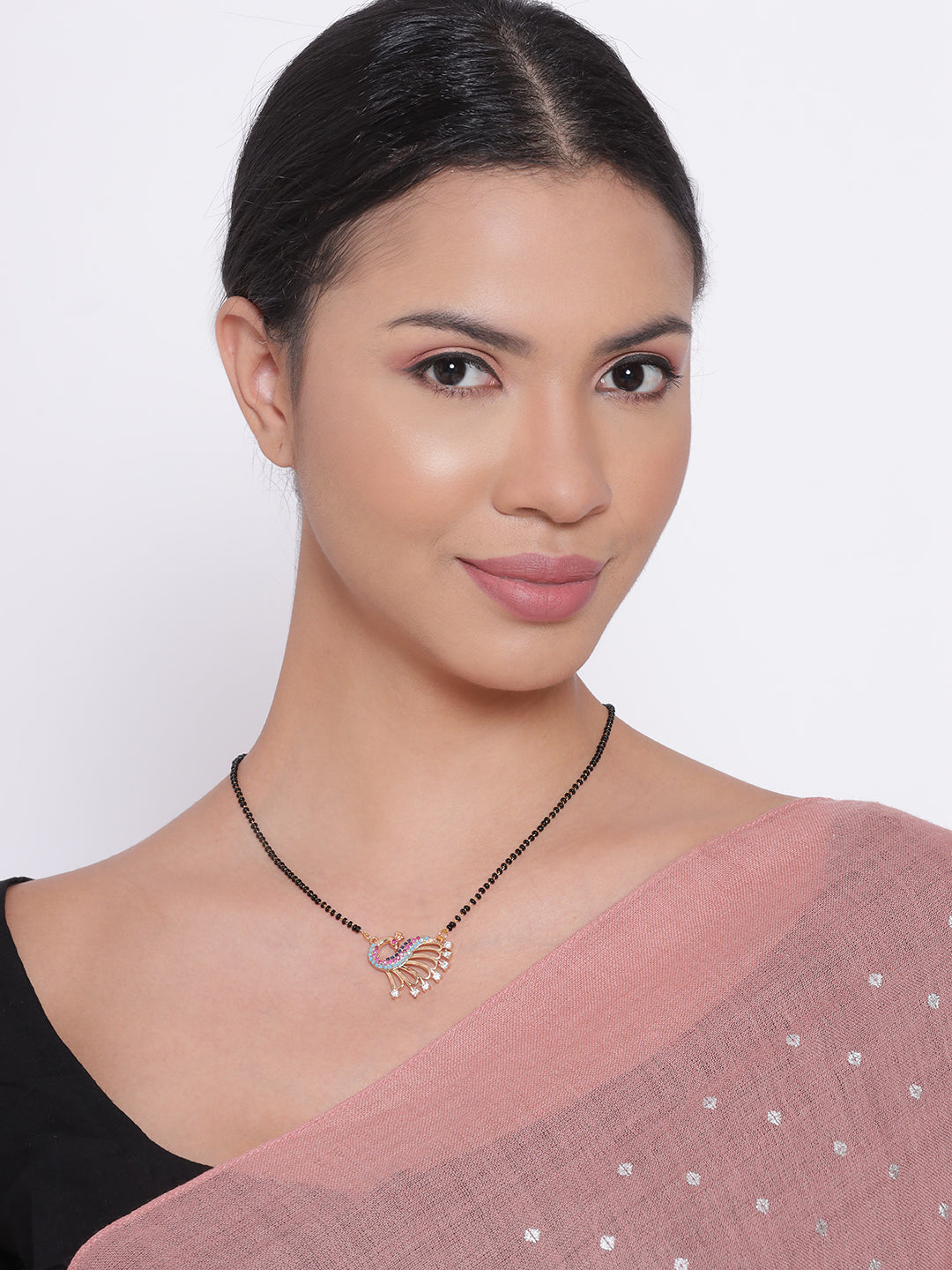 Set Of 2 American Diamond Rose Gold Plated Mangalsutra Set