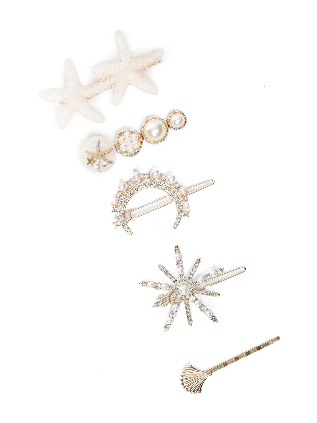 Multi-Color Stones Silver Plated Set Of 5 Alligator Hair Clip