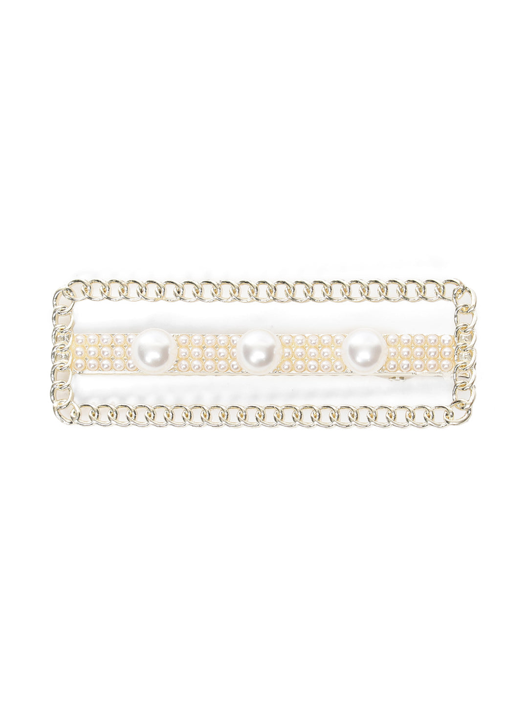Set Of 2 Cream Coloured Pearl Studded & Crystal Floral Shape Hair Clip