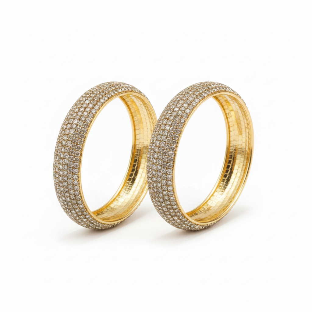 Aatmana By J&S Set Of 2 Gold Plated Cubic Zirconia Studded Kada Style Bangles