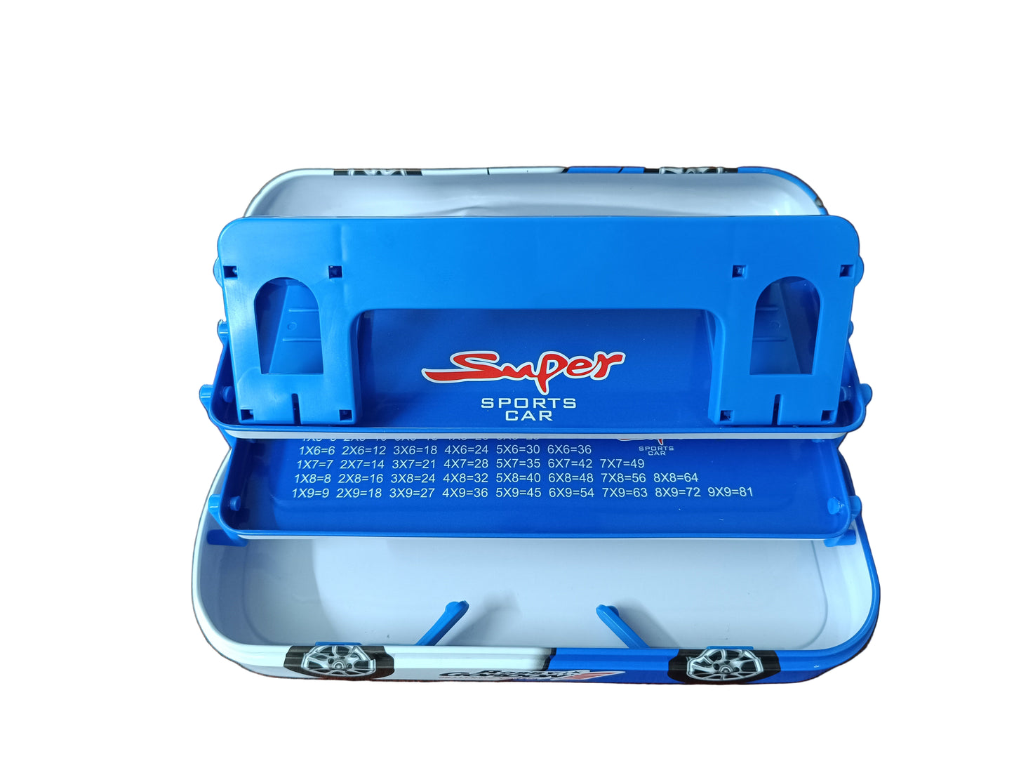 Qips Printed Double Layered Car Design Pencil Case | High-Speed Sports Car Style Stationery Pouch for Kids (Blue)