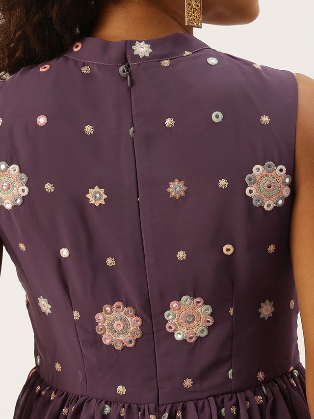 Bollywood Vogue Ready To Wear Magenta Georgette Embroidered Sheer Gown