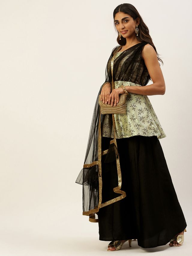 Bollywood Vogue Ready To Wear Black N Off White Kali Palazzo Set