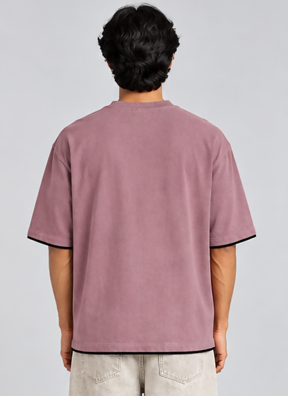HUSTLE Men's Crew Neck Oversized Tees - Mauve Pink