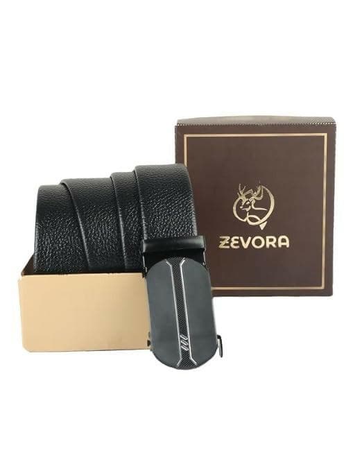 ZEVORA Men's Casual,Formal Leather Auto Lock Buckle Belt (Black) - HalfPe