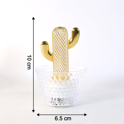 Cactus Design LED Flameless Decorative Candles with Crystal Effect Cup Holder – Battery Operated Warm White Glow Lights for Home(6 Pc)