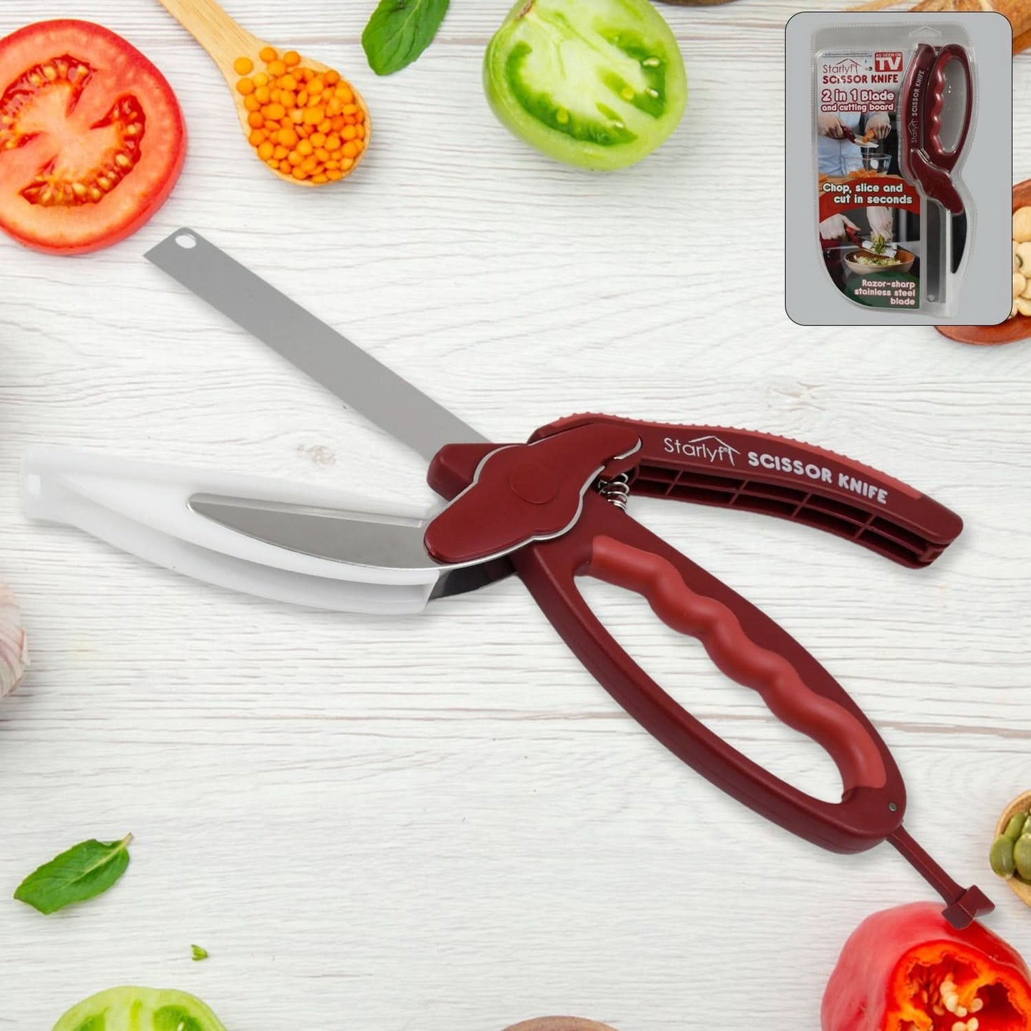 Multifunction Kitchen Scissor Knife – With Built-In Chopping Board (1 Pc)