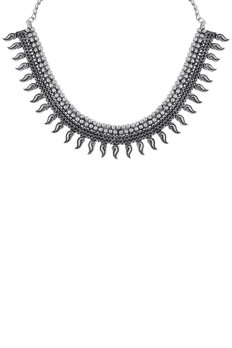 Oxidised Silver Paisley Design Necklace for Women - Silver,18 Inch SUPER