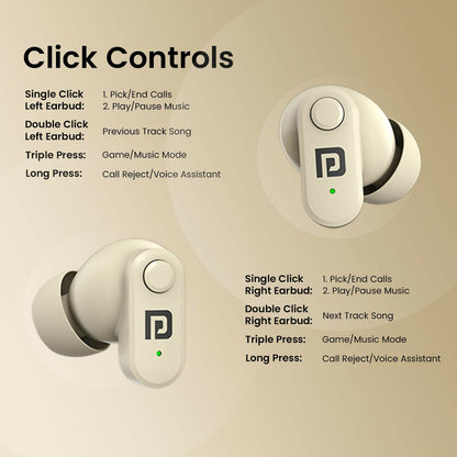 Portronics Harmonics Twins S16 Smart TWS BT Earbuds (Beige)