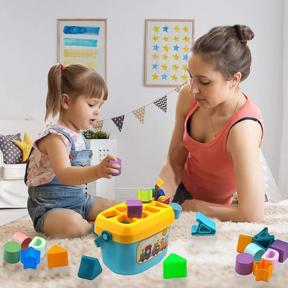 Baby First Block Set – Non-Toxic ABCD & Geometric Shape Sorting and Stacking Toy (1 Set) HP DD