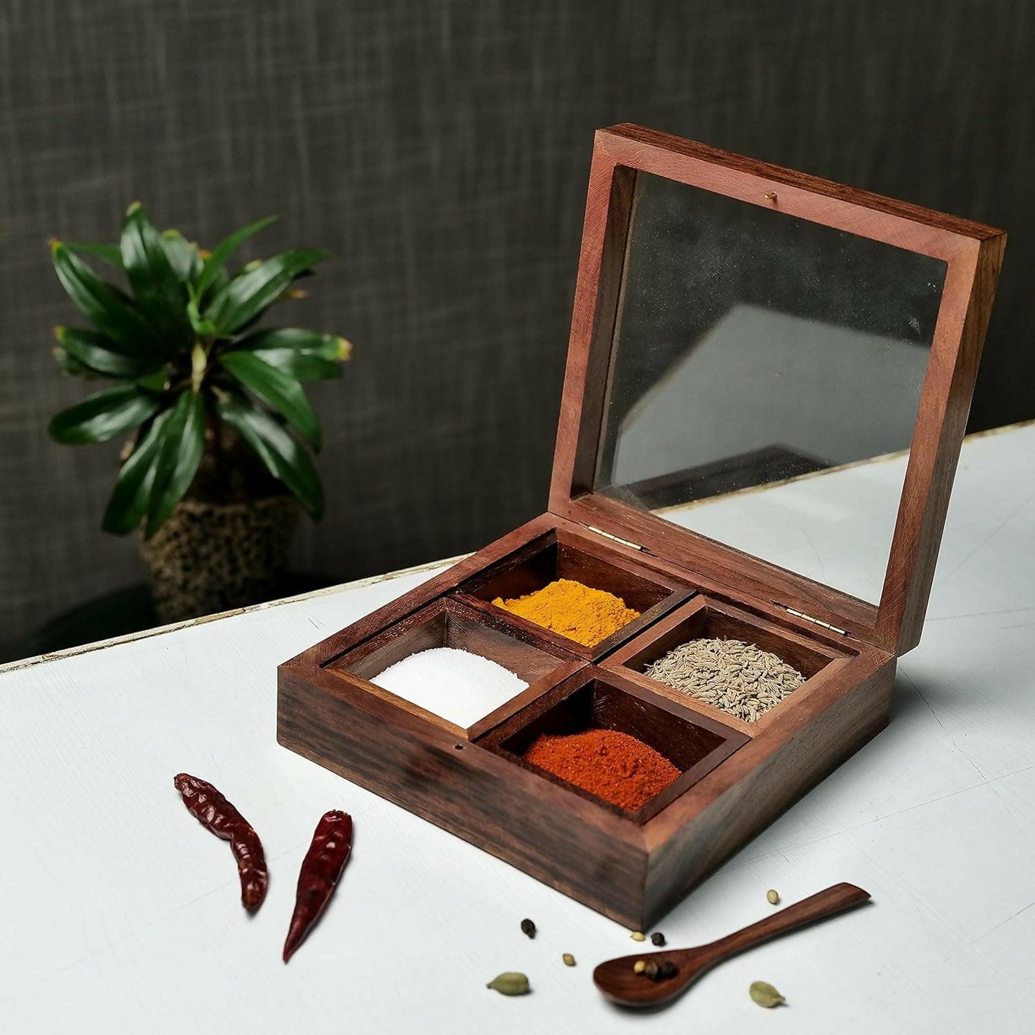 4 Compartments spice box (wooden) - HalfPe