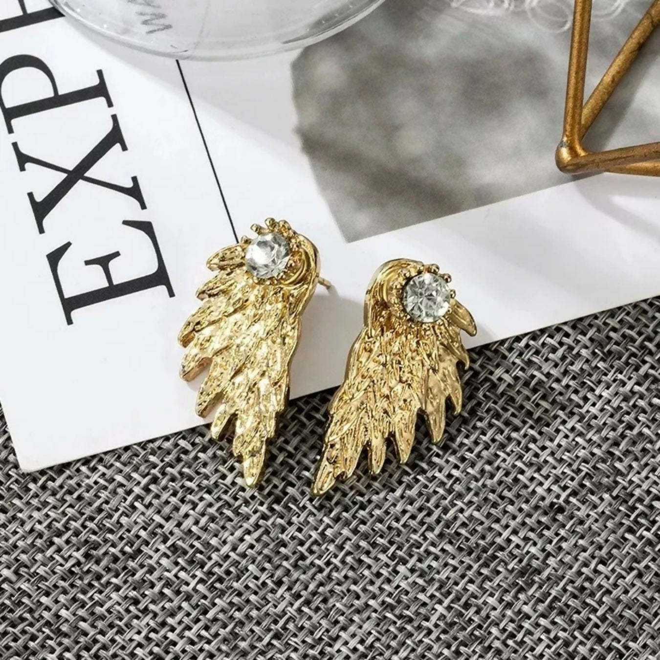 Heavenly Extravaganza: Gold Geometric and Angel Wing Earrings Combo Set of 2