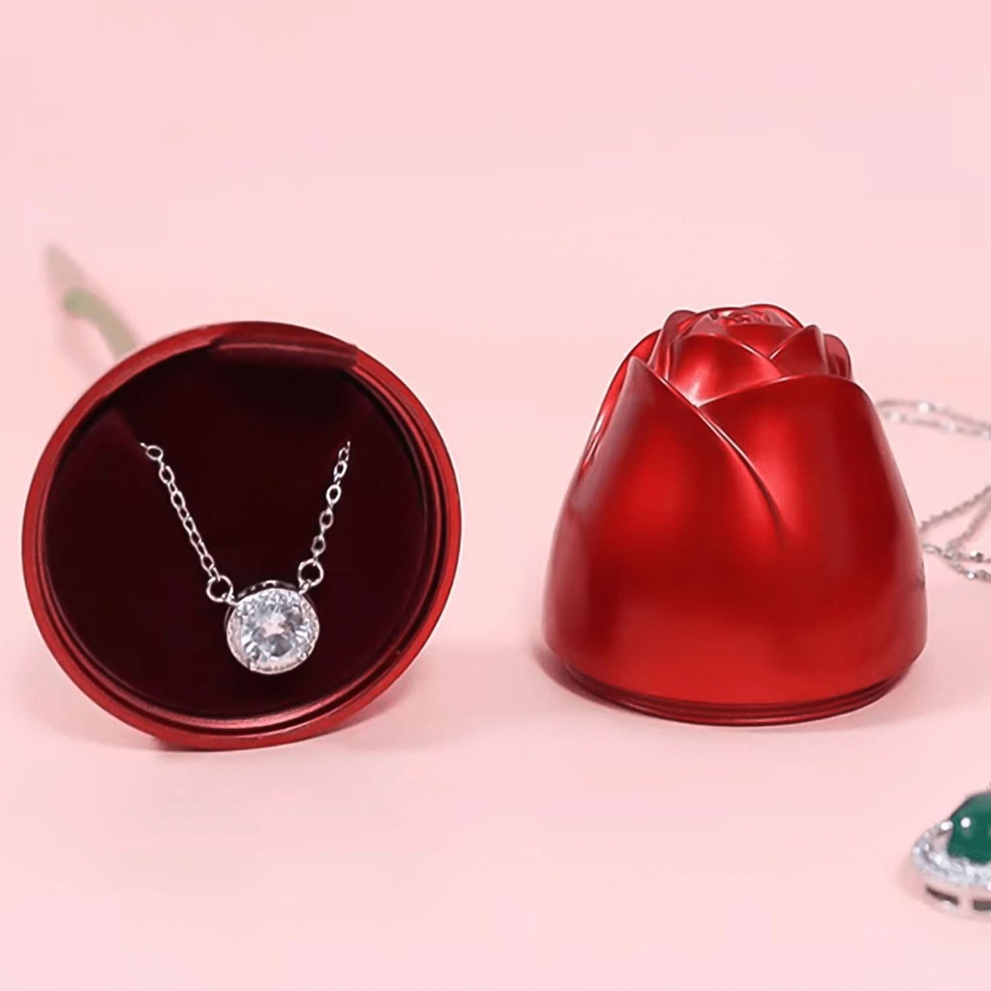 Metal Red Rose Jewelry Box for Couples