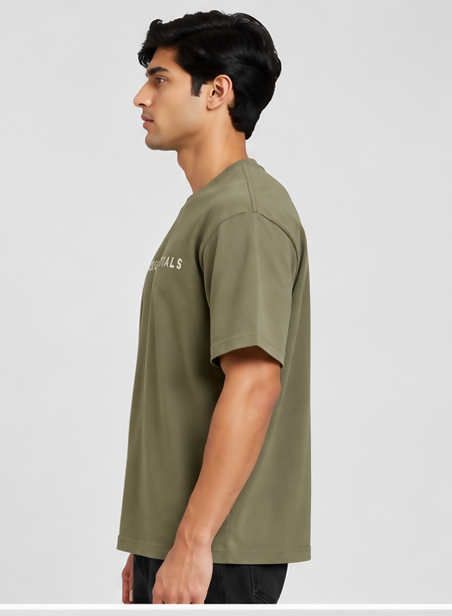 HUSTLE Men's Crew Neck Oversized T-Shirt – Muted Olive Green