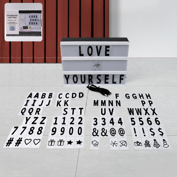 Black Mini A6 Magnetic Cinematic Light Box with 82 Characters and 10 Emojis, USB Power or Battery Operated 4x AA Batteries (not included) (1 Set)