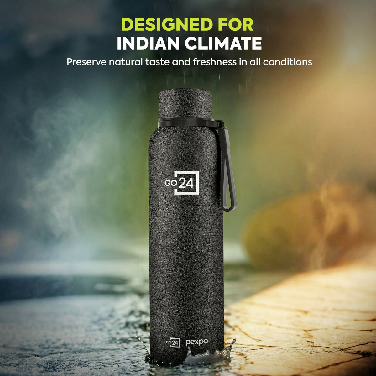 Go24 pexpo Bravo ISI Certified Triple Wall, Leakproof, BPA-Free Stainless Steel Insulated Flask - Black 980ml