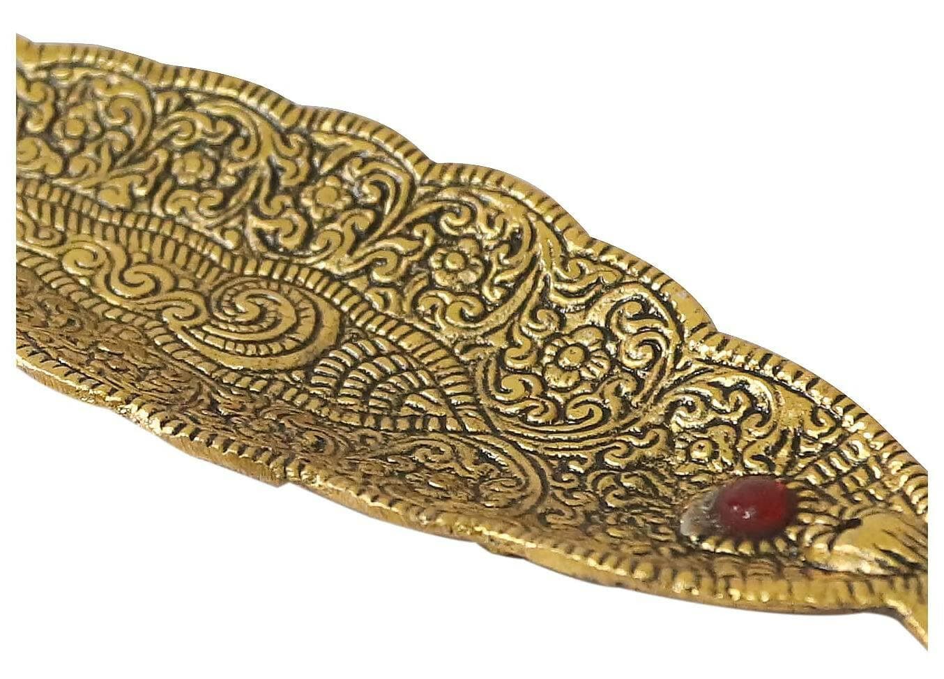 Agarbatti Holder Gold Plated Leaf Pattern with Small Ganesh - HalfPe