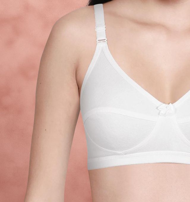 Susie 3/4th Coverage Non Padded White Wirefree Adjustable, Non Detachable Seamed Everyday Bra