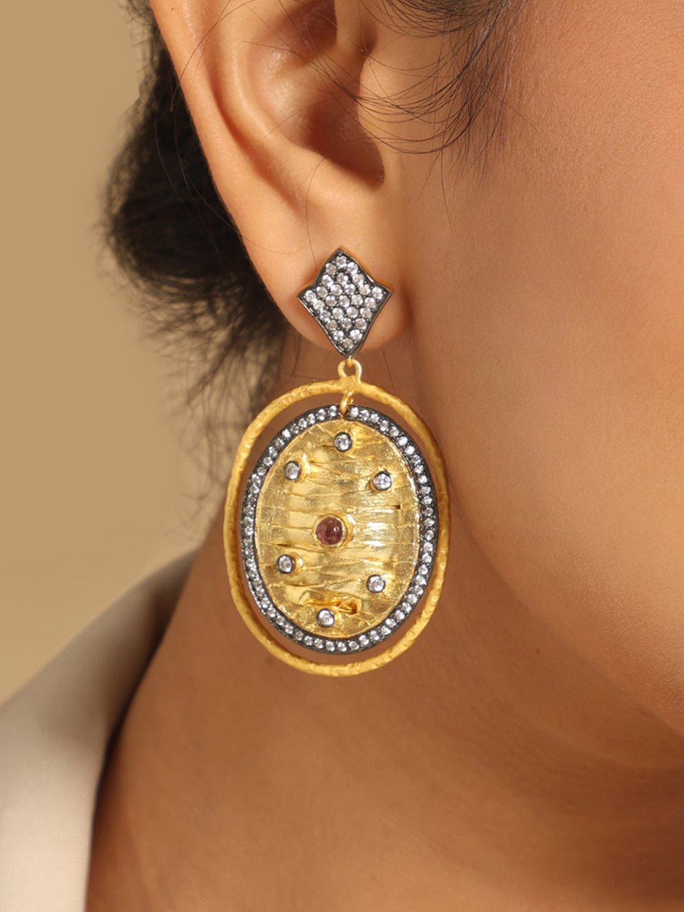 18k Gold-Plated Zircon Studded Statement Dangler Earrings