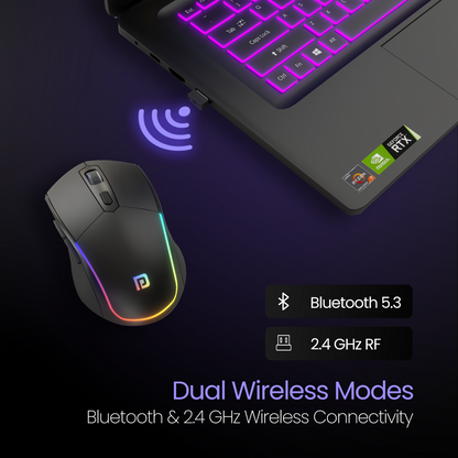 Portronics Toad One Bluetooth Mouse With Dual Wireless, 6 Buttons, Rechargeable, RGB Lights (Connecting Devices: 03)