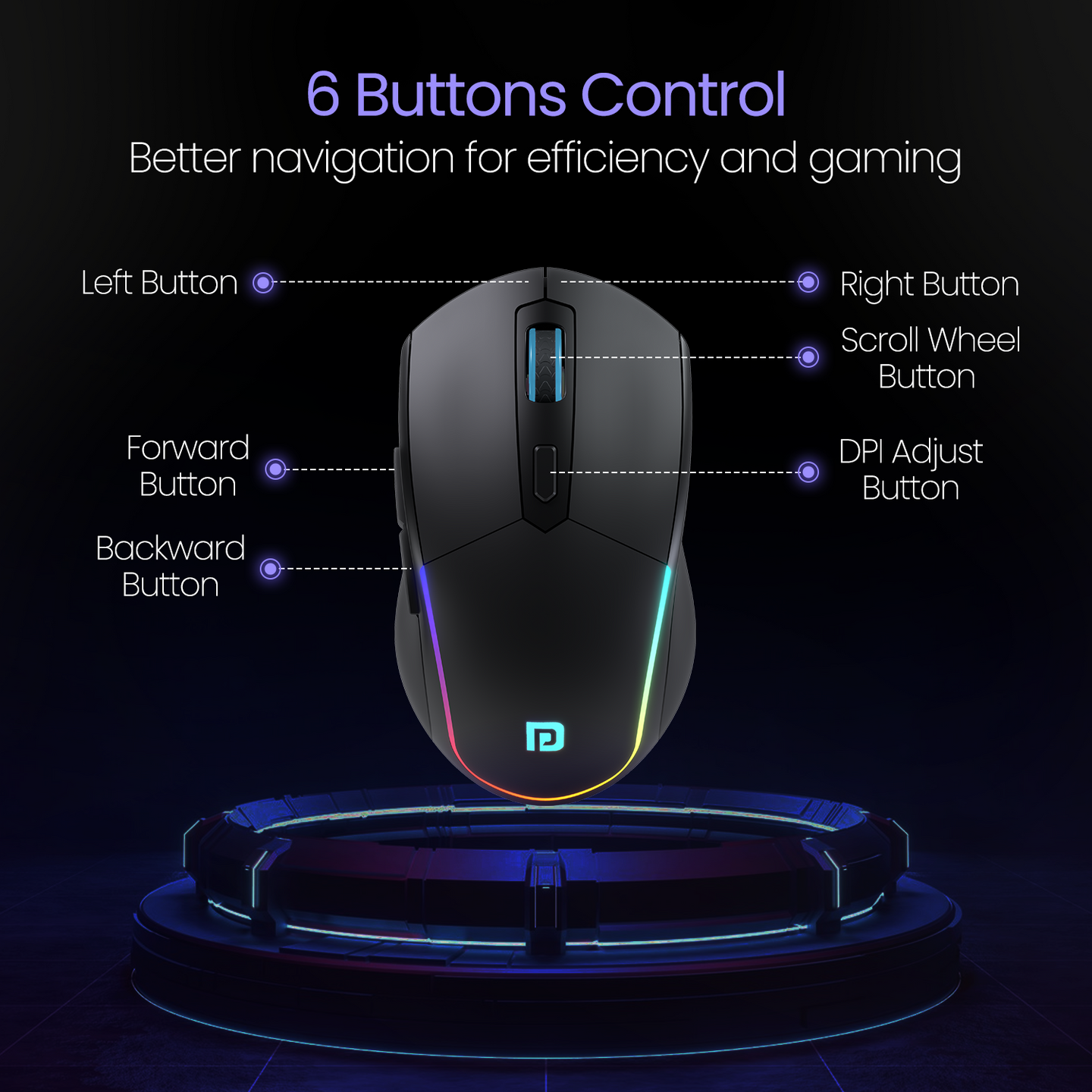 Portronics Toad One Bluetooth Mouse With Dual Wireless, 6 Buttons, Rechargeable, RGB Lights (Connecting Devices: 03)