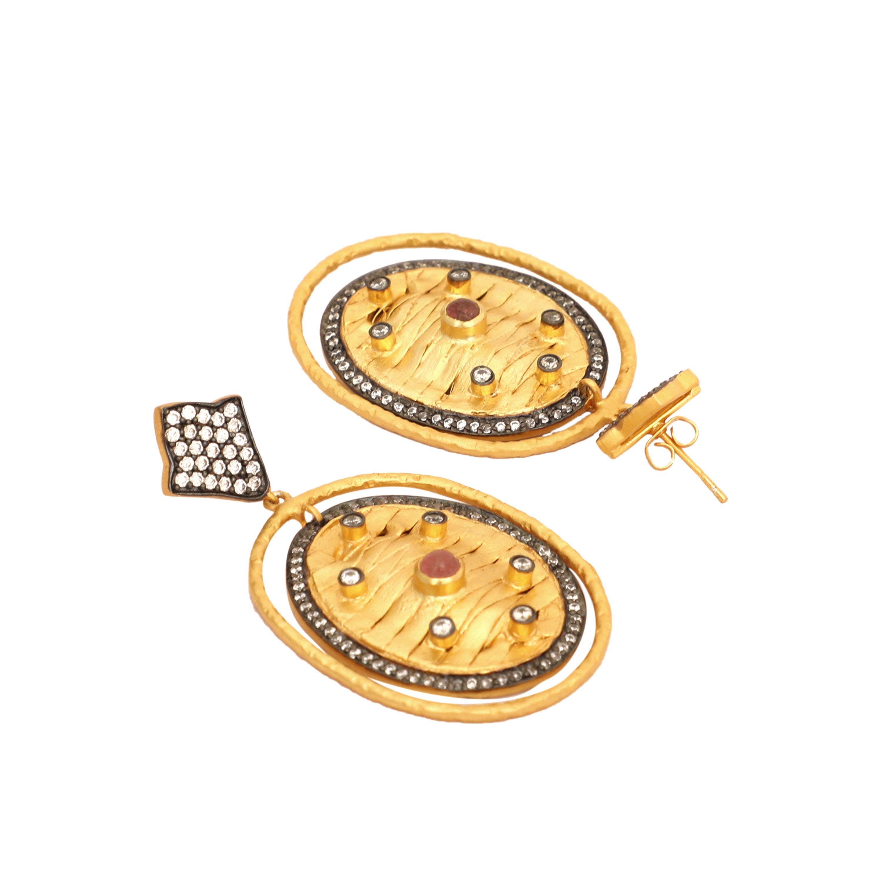 18k Gold-Plated Zircon Studded Statement Dangler Earrings