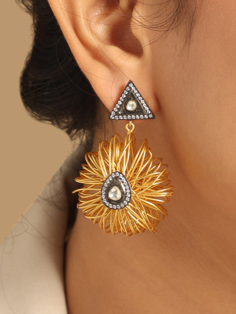 18K Gold-Plated Zircon Studded Contemporary Wire Motif Danglers